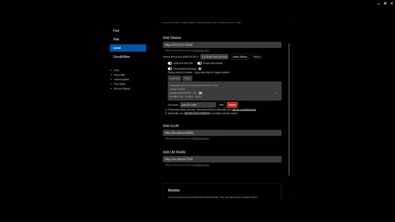 CortexIDE 1.4.9 Ollama Setup