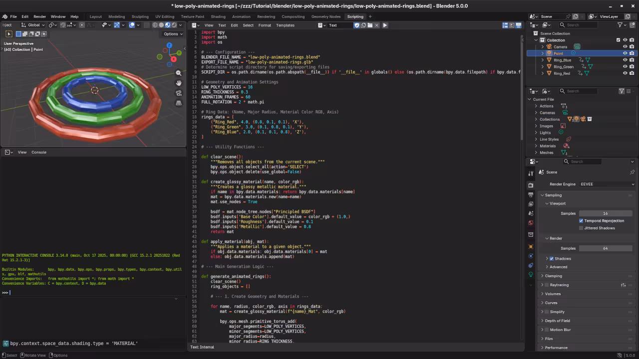 Low poly animated-rings Python code