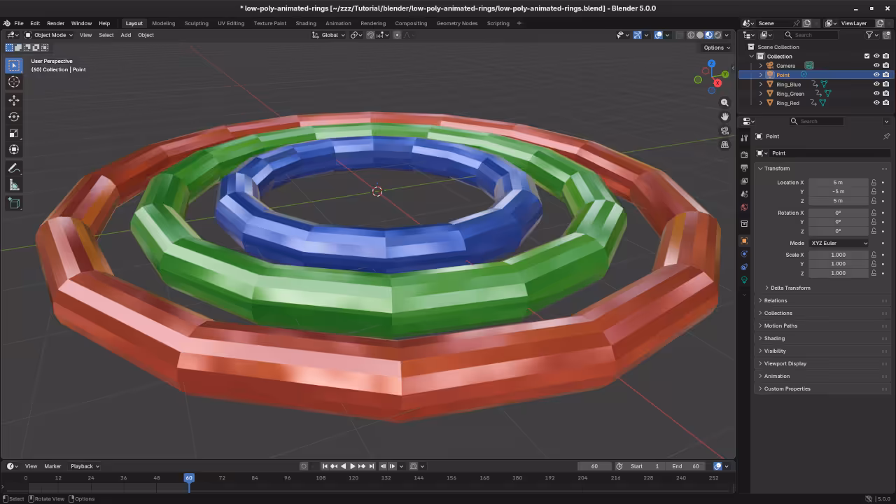 Low poly animated-rings in Blender