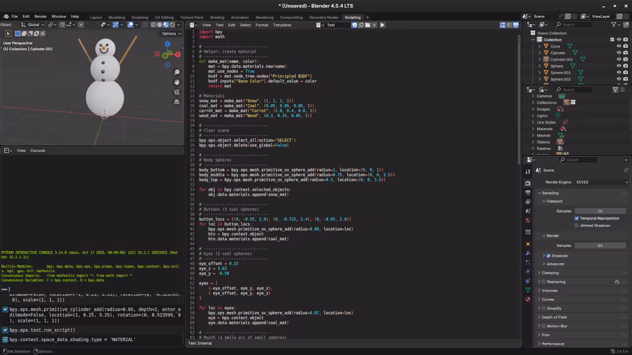Low poly snowman Python code