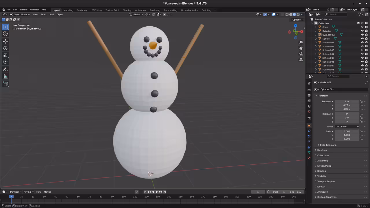 Low poly snowman in Blender
