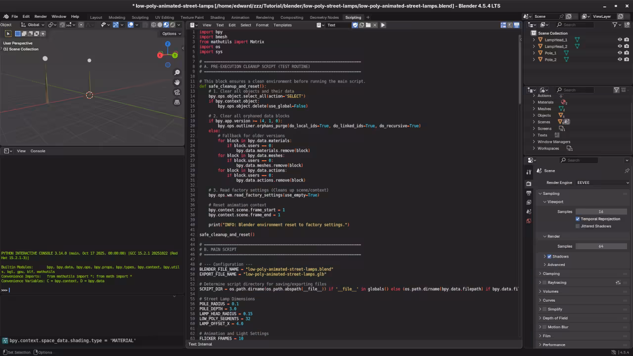 Low poly street-lamps Python code