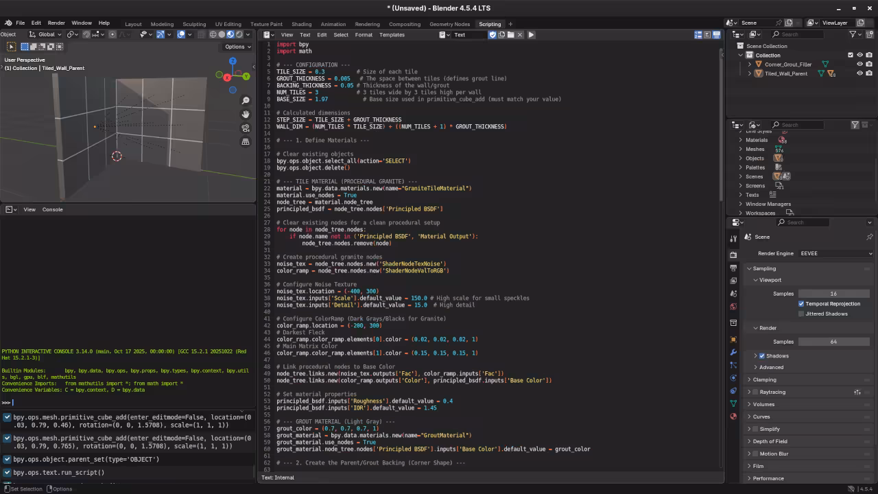 Low poly wall-tiled-corner Python code