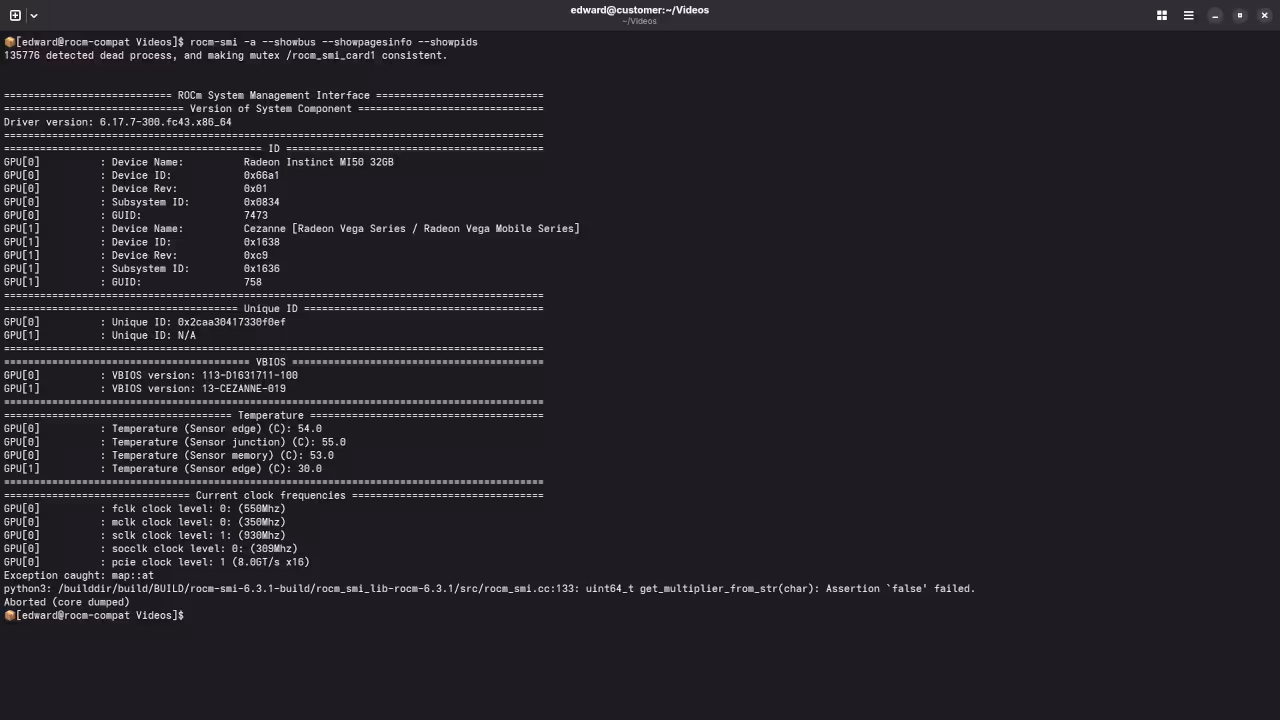 Distrobox ROCm With GPU Temperatures