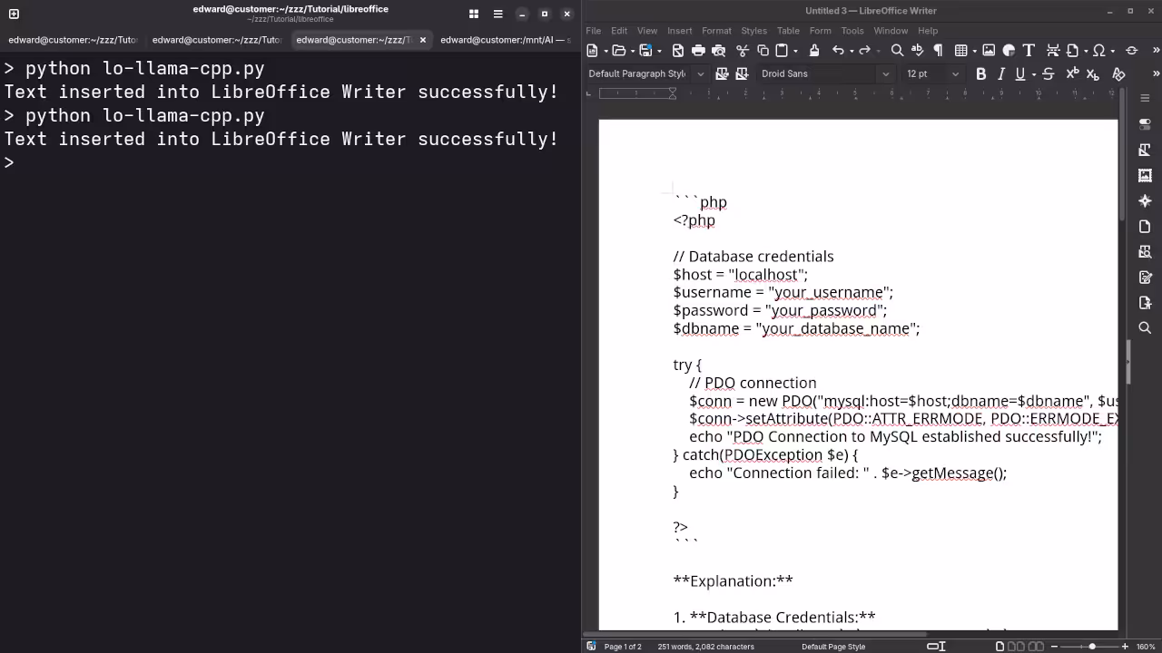 LibreOffice llama.cpp LLM answered question about PHP code