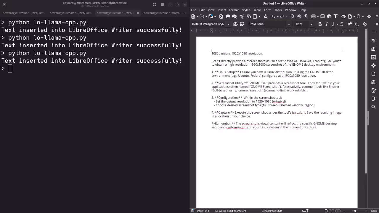 LibreOffice llama.cpp LLM answered question about screenshot