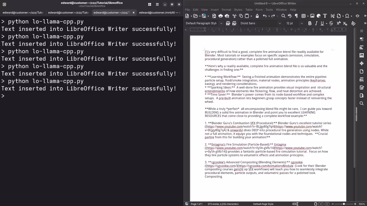 LibreOffice llama.cpp LLM answered request for Blender Blend File