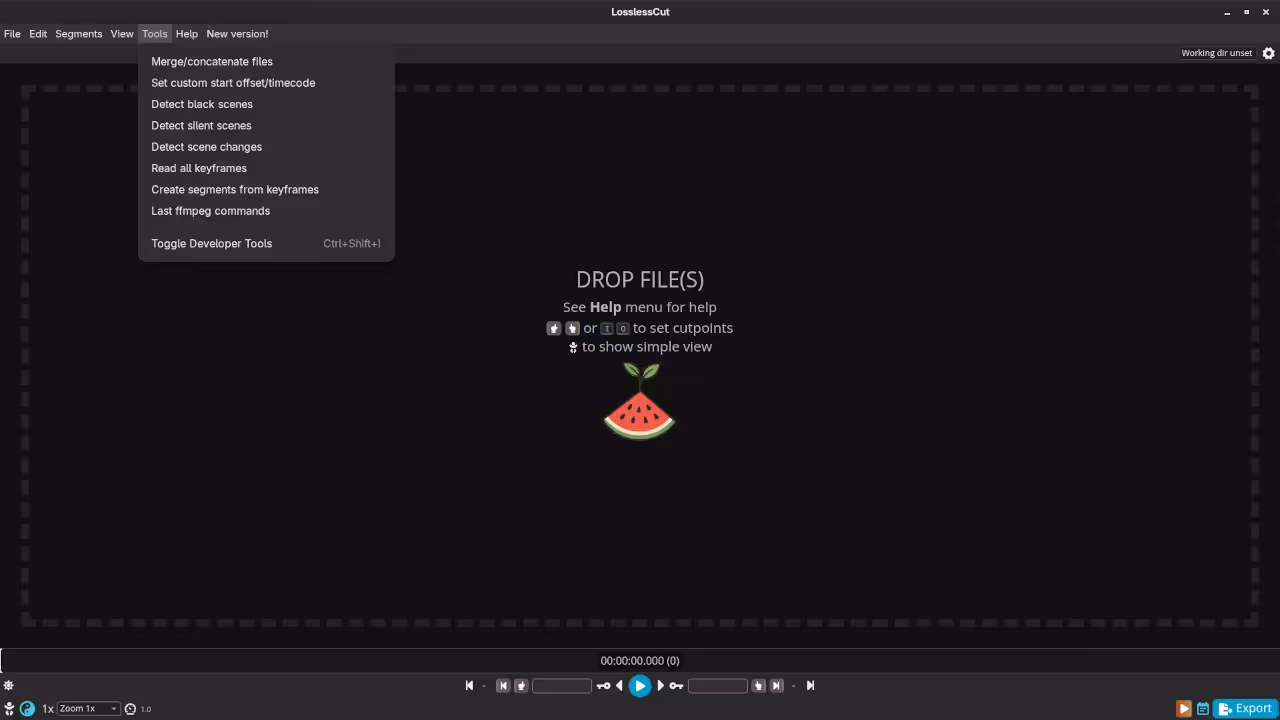LosslessCut Tools Menu