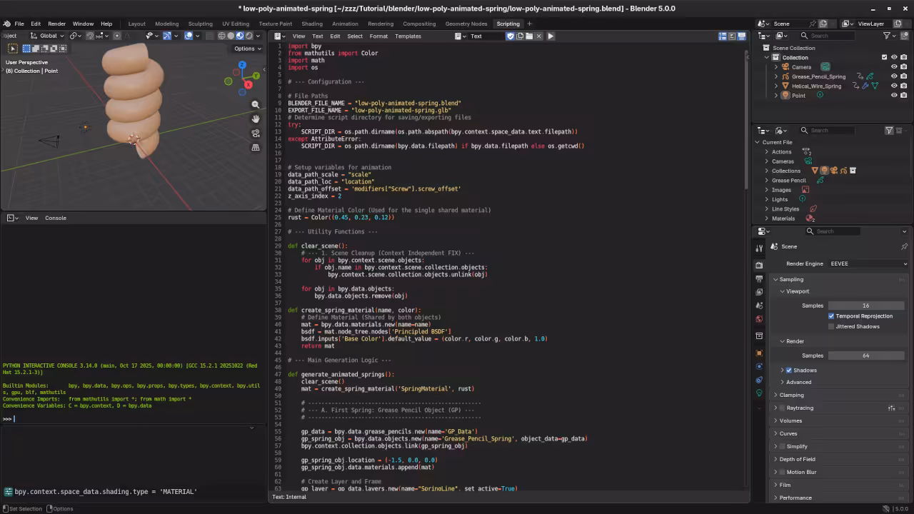 Low poly Animated Spring Python code