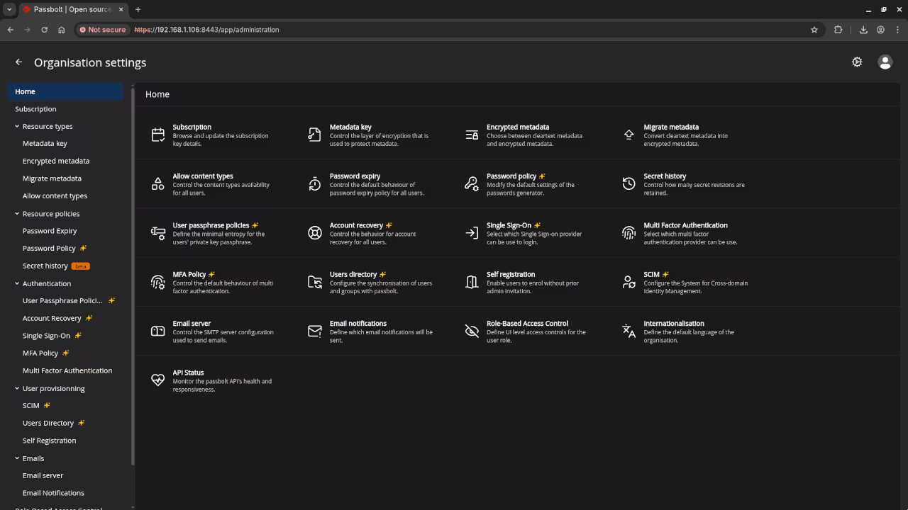 Passbolt Organisation Settings