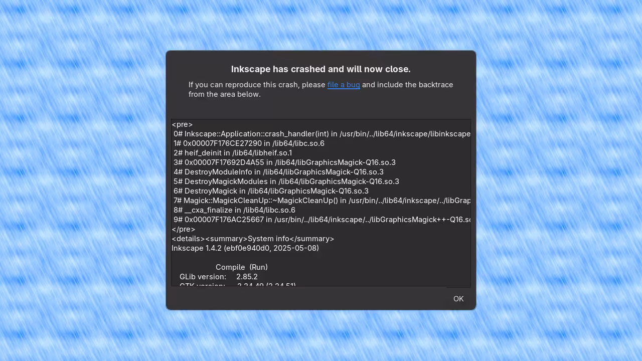 Inkscape Crash Dialog