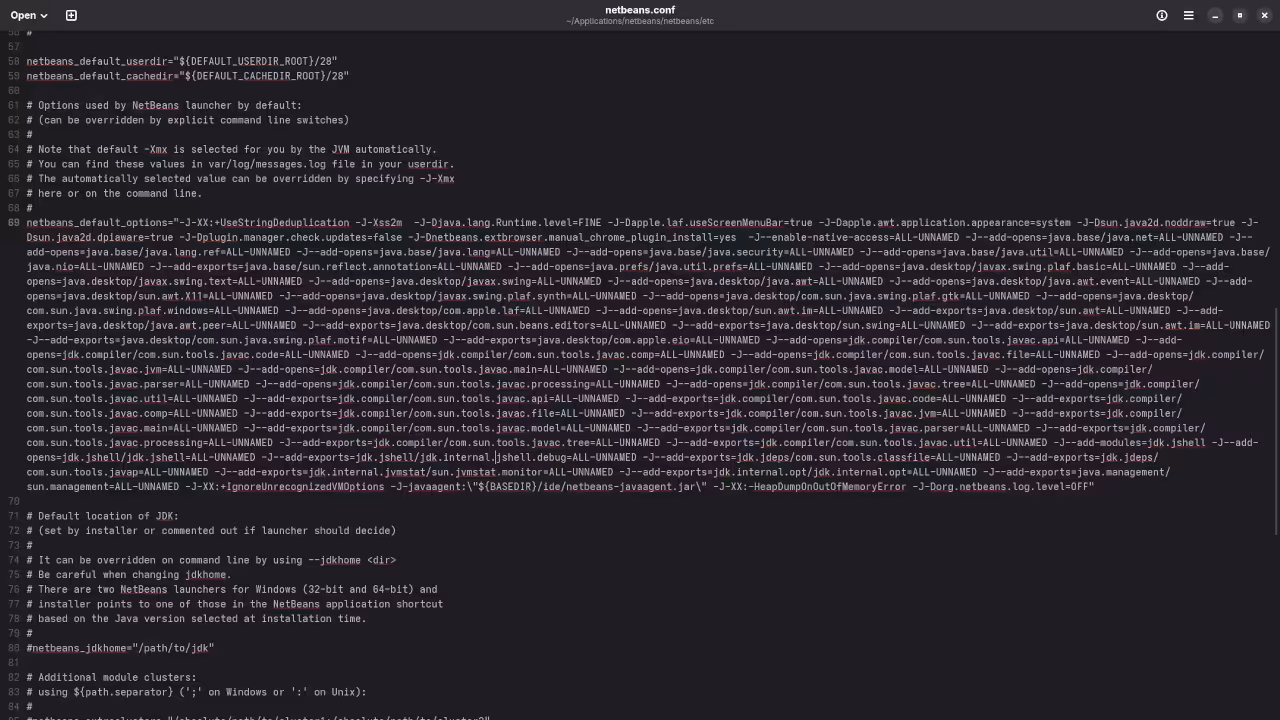 Netbeans 28 Configuration Settings
