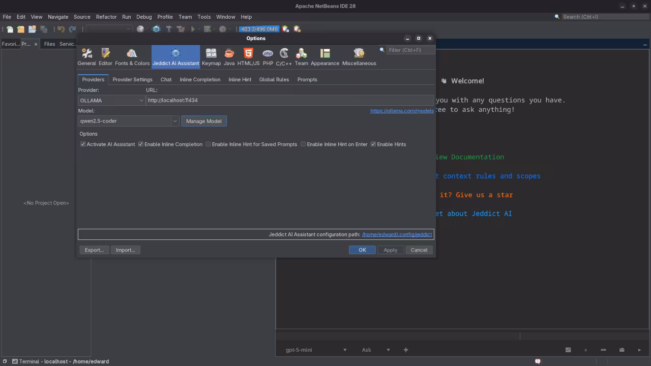 Netbeans 28 Jeddict AI Settings