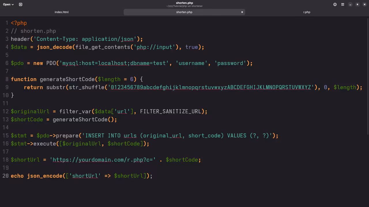 URL Shortener PHP Save Code
