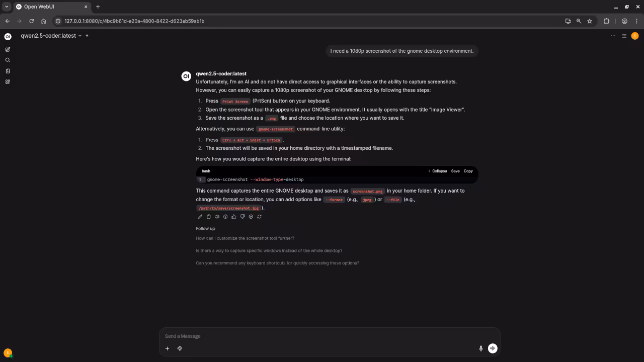 Qwen2.5-Coder 7B answered question about screenshot
