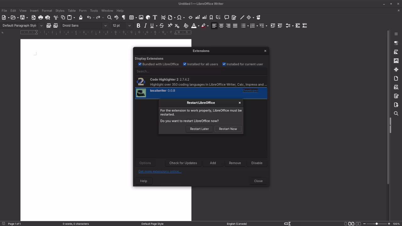 LibreOffice Extension Localwriter
