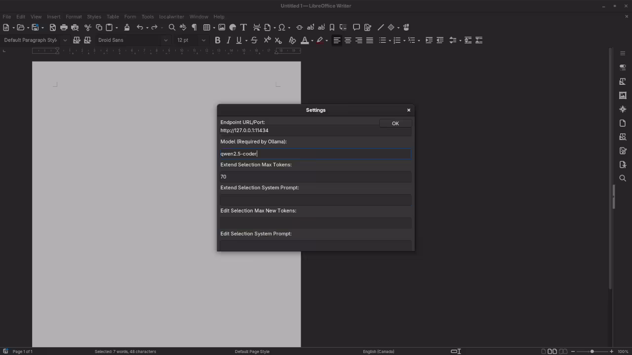 LibreOffice Localwriter Settings