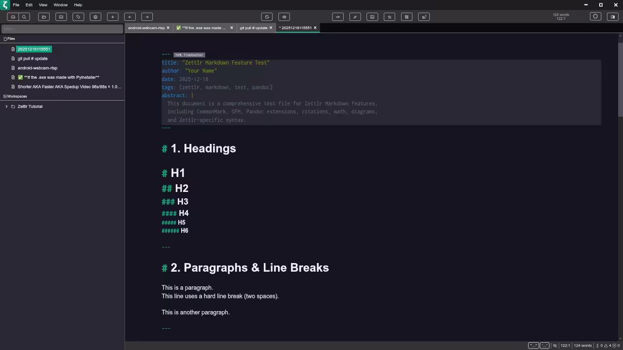 Zettlr Markdown Headings, Paragraghs & Line Breaks