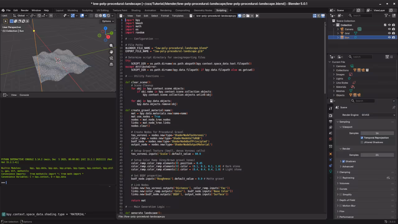 Low poly Procedural Landscape Python code