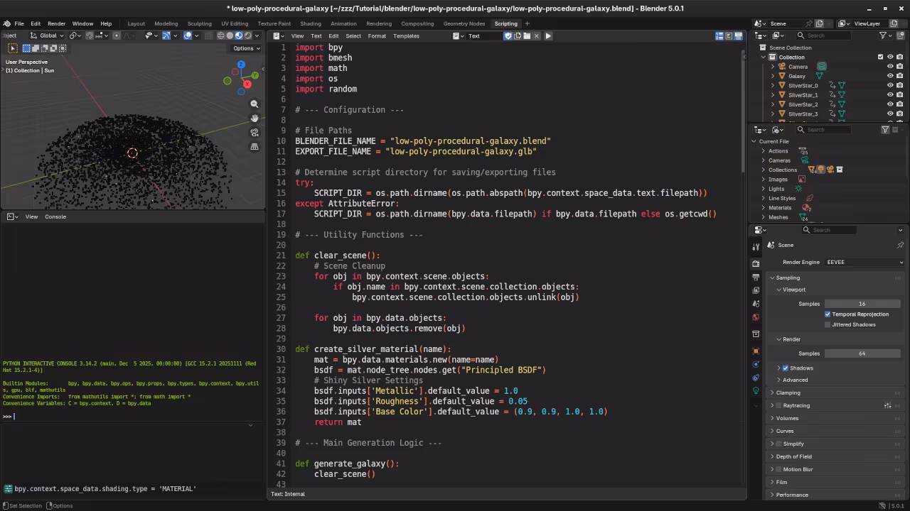 Procedural Galaxy Python code